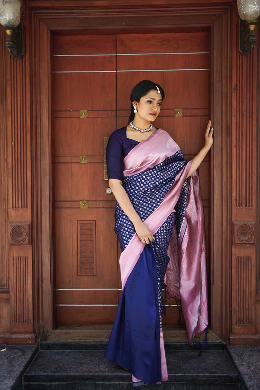 Woven Kanjivaram Jacquard, Pure Silk Saree (Dark Blue)