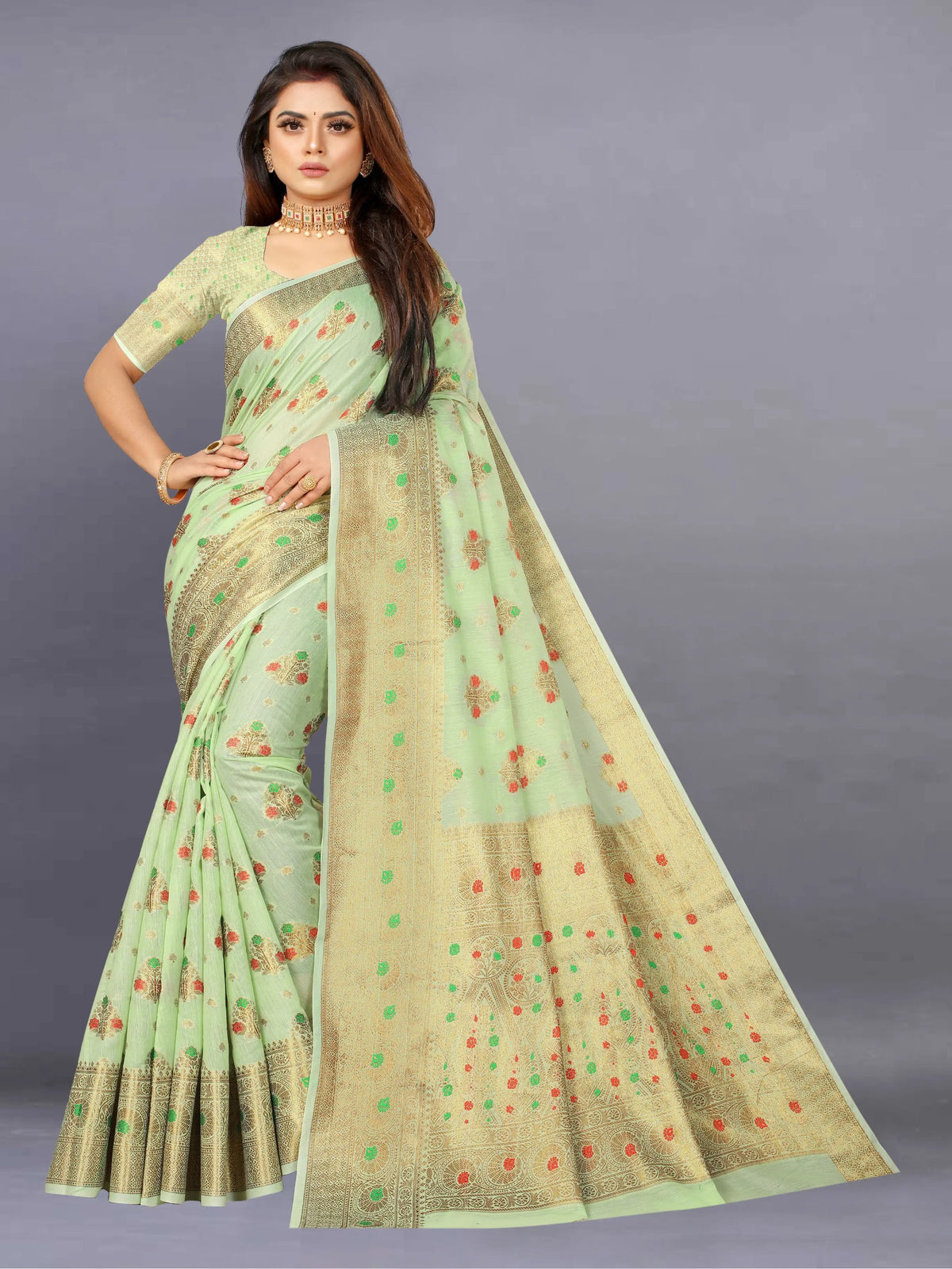 Woven, Self Design, Floral Print Banarasi Jacquard Saree (Yellow)