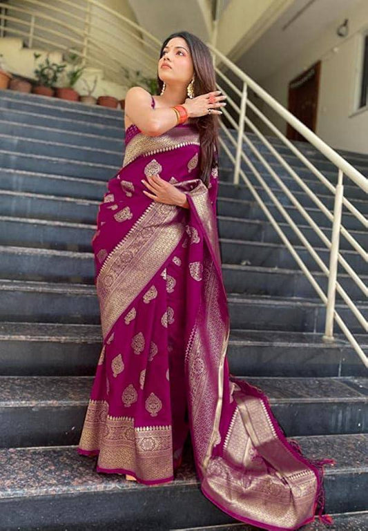 Women's Kanjivaram Soft Silk Banarasi Saree With Blouse Piece | Banarasi Sari For Women | Saree with Blosepiece