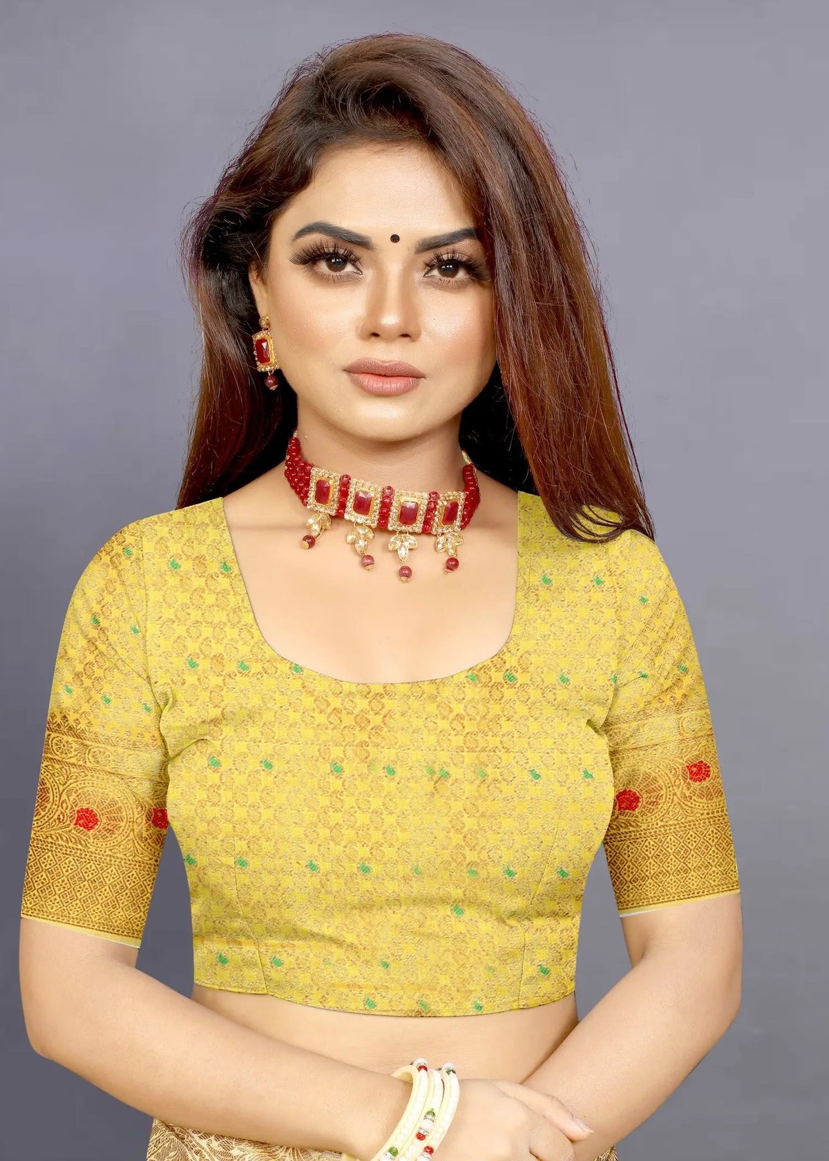 Woven, Self Design, Floral Print Banarasi Jacquard Saree (Yellow)