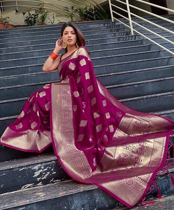 Women's Kanjivaram Soft Silk Banarasi Saree With Blouse Piece | Banarasi Sari For Women | Saree with Blosepiece