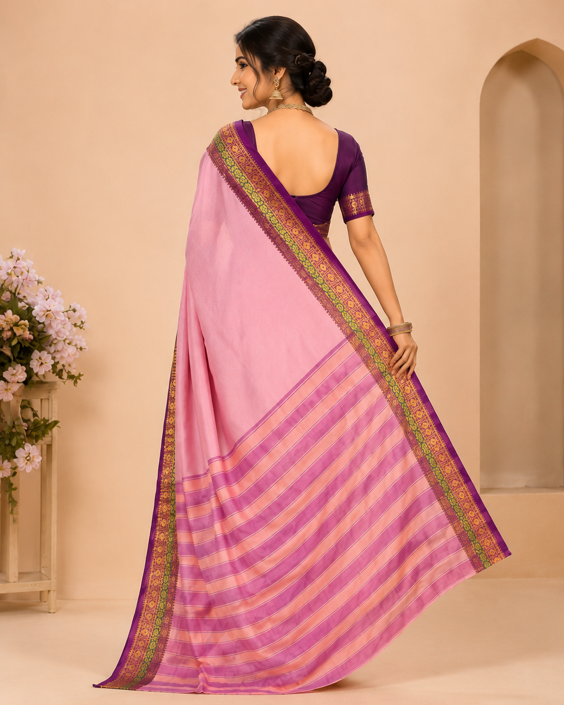 Woven Banarasi Cotton Silk, Art Silk Saree (Pink, Purple)