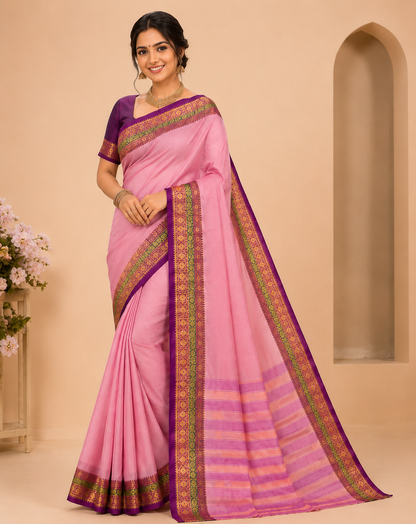Woven Banarasi Cotton Silk, Art Silk Saree (Pink, Purple)
