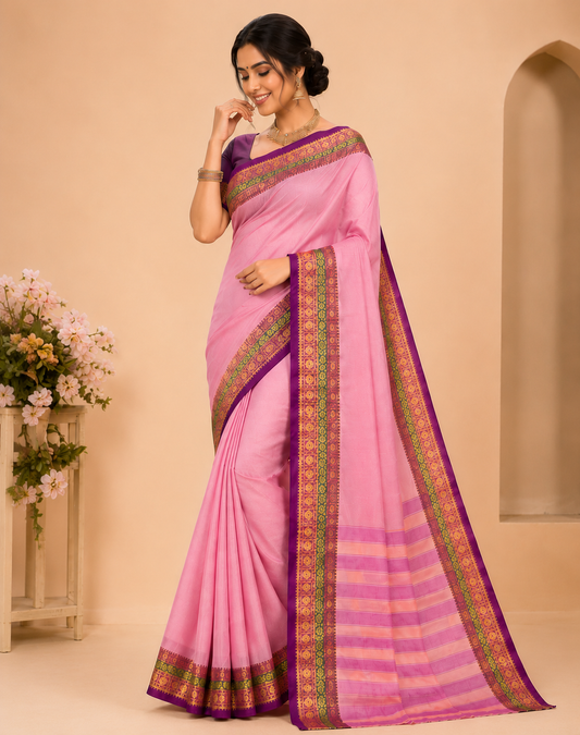 Woven Banarasi Cotton Silk, Art Silk Saree (Pink, Purple)