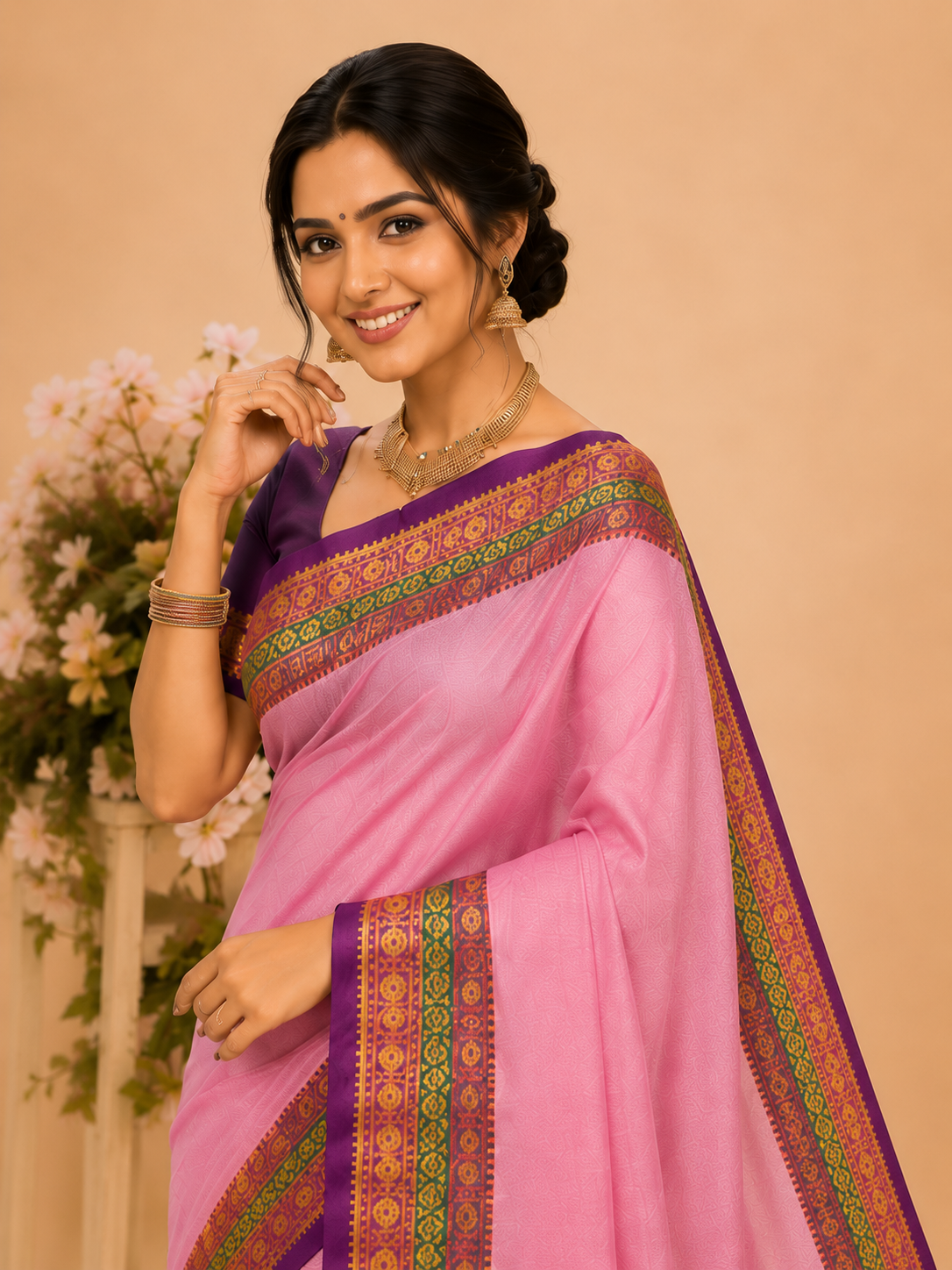 Woven Banarasi Cotton Silk, Art Silk Saree (Pink, Purple)
