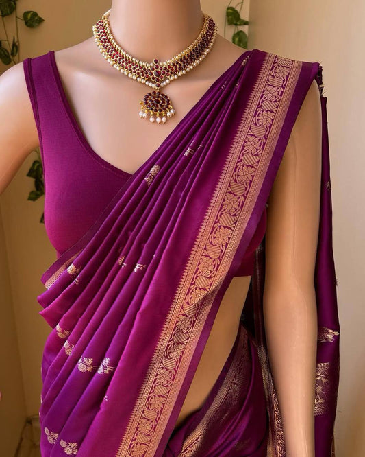 Premium Wine Soft Silk Saree with Rich Pallu and All-Over Jacquard Work