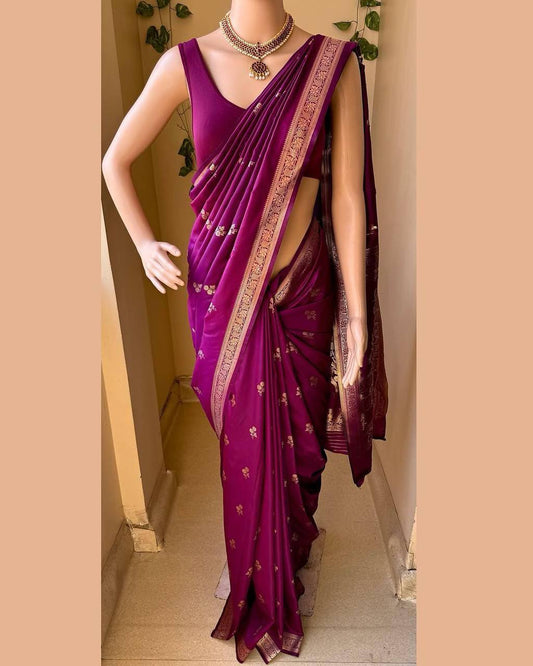 Premium Wine Soft Silk Saree with Rich Pallu and All-Over Jacquard Work