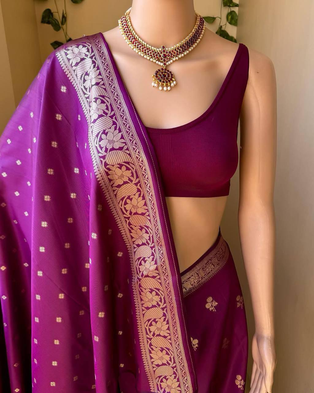 Premium Wine Soft Silk Saree with Rich Pallu and All-Over Jacquard Work